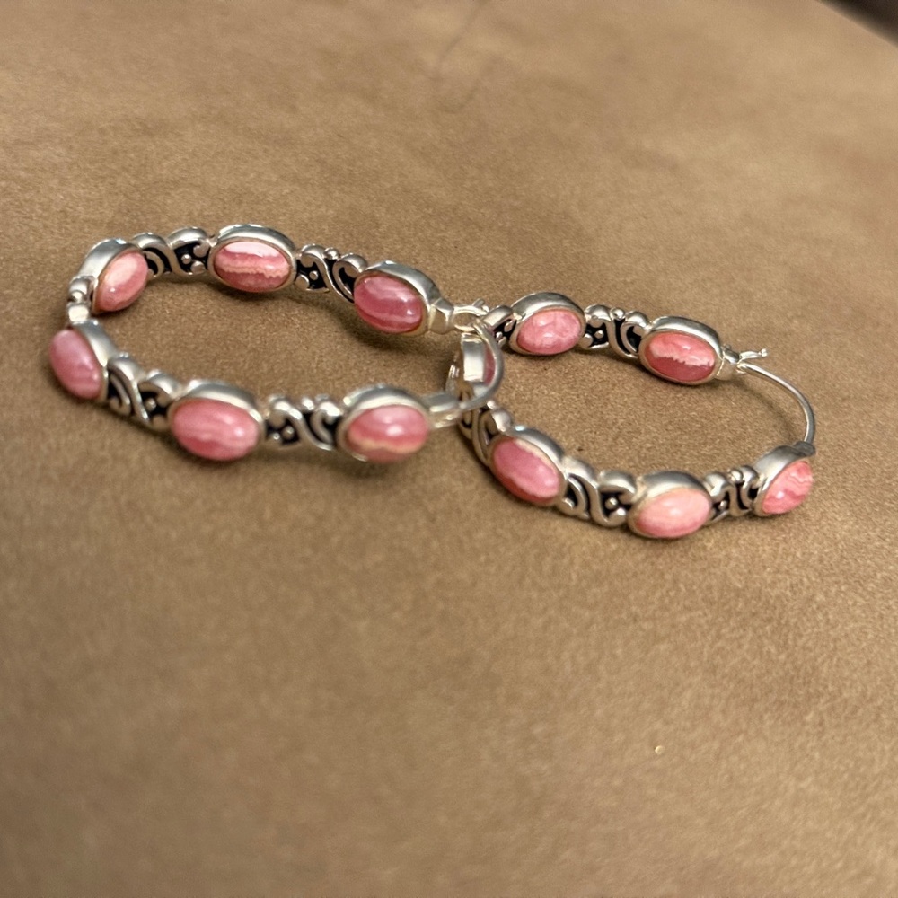 Elegant Pink and Silver Hoop Earrings